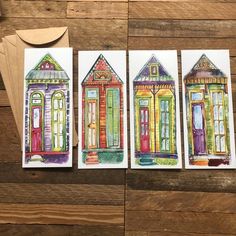 New Orleans Notecards | Blank Card Pack of 4 | House Cards | Greeting Card Assortment | Kat Ryalls House Cards, Shotgun House, New Orleans Art, Roots And Wings, Paper Mache Clay, Watercolor Architecture, House Drawing, Brown Envelopes, Cards Greeting