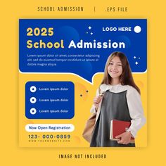 a school graduation flyer with a girl holding a book