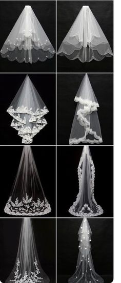 wedding veils with flowers on them are shown in different angles and sizes, including the top