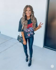 Outfits With Concert Tshirts, Nashville Rocker Style, Tshirt Night Out Outfit, Leggings And Thigh High Boots Outfit, Legging Concert Outfit, Edgy Easter Outfits, Indoor Concert Outfit Winter, Comfy Edgy Outfits, Cute Rock Concert Outfits