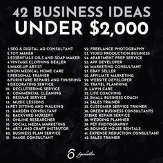 a black and white poster with the words business ideas under $ 2, 000