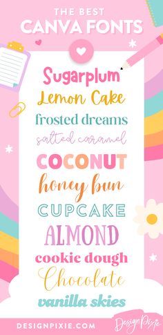 the best candy fonts for your design project, including sugarpum lemon cake frosted dreams salted caramel coconut coconut