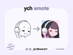 a cartoon character with headphones next to an emotee avatar that says, you can't hear her