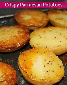 crispy parmesan potatoes in a frying pan