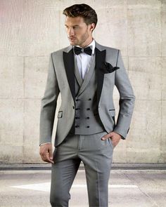 Grey Men Suit Slim Fit Jacket With Black Tuxedo Custom Made Blazer Wedding Groom Suits (Blazer Pants Vest) Prom Jacket, Designer Tuxedo, Tuxedo Wedding Suit, Blazer Wedding, Italy Outfits