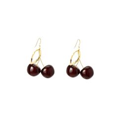 These striking and playful cherry earrings each features two luscious cherries dangling from a gold vermeil hook with a golden leaf at the top.  Explore our Cherry Collection to see more sweet cherry styles. Handmade  Material: gold vermeil on sterling silver (earring hook), resin, gold plated brass, stainless steel Real Flower Jewellery, Cherry Drop Earrings, British Summer, Cherry Earrings, Golden Leaf, Real Flower Jewelry, Earring Drop, Mens Jewelry Bracelet, Fine Earrings