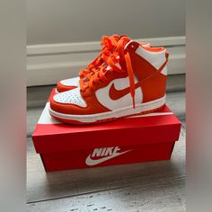 - White/Orange Blaze-White - Size 5kids / 7 Women - Worn Once - Box Included Nike Orange, Nike Dunk High, Dunk High, Shoes Nike, Nike Dunk, Nike Dunks, Orange White, Color Orange, Womens Shoes Sneakers