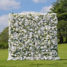 a large white flowered wall in the middle of a field