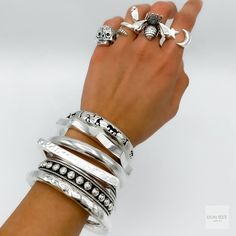 10 Silver Prom Jewelry, Oxidized Silver Bracelet, Chunky Silver Jewellery, Bracelet Thick, Silver Bracelet Stack, Classic Bangles, Unique Bangle, Star Bangle, Hammered Bangles