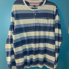 Tommy Hilfiger Blue/Green Striped Longsleeve. Pocket On Left Chest. 3 Buttons. Never Worn. No Defects. Blue Casual Long Sleeve Top For Fall, Casual Blue Long Sleeve Top For Fall, Tommy Hilfiger Green Cotton Tops, Blue Relaxed Fit Long Sleeve Top With Crew Neck, Blue Cotton Long Sleeve Top, Casual Green Tommy Hilfiger Tops, Casual Blue Long Sleeve Top, Tommy Hilfiger Striped Tops For Spring, Casual Blue Crew Neck Long Sleeve Top