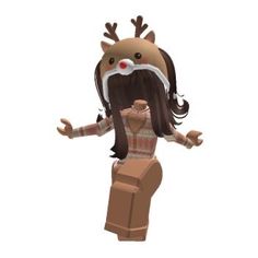 a cartoon character with long hair and reindeer antlers on her head, standing in front of a white background