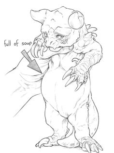 a drawing of a demon with the words full of soup on it's chest