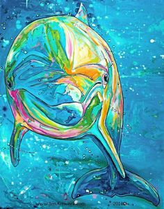 a painting of a dolphin in the water