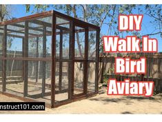 Walk in bird aviary plans. PDF includes material list, drawings, and measurements. Measurements are in imperial/ feet and inches.  Shopping List * 7 - 4x4 (pressure treated) - 8 ft. * 67 - 2x4 - 8 ft.  * hardware cloth * 1/2 inch staples * 3 inch deck screws * 1-1/4 inch deck screws * paint or stain * exterior wood glue * hinges * latch Macaw Cage, Planter Box Plans, Diy Birds, Animal Habitats, Diy Cans