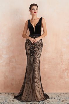 Exquisite Long V-neck Lace Mermaid Evening Dress-BIZTUNNEL Sweep Train Prom Dress, Evening Dress Long, Robes D'occasion, Mermaid Prom Dresses Lace, Prom Dresses Elegant, Prom Dresses Long Mermaid, Evening Dresses Online, Evening Party Gowns, Womens Prom Dresses