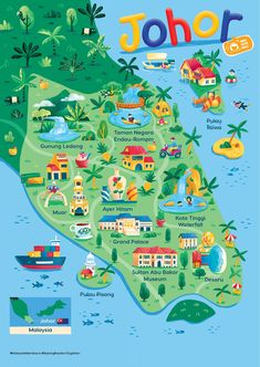 an illustrated map of the state of johor, with all its major attractions