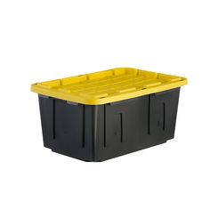 a yellow and black plastic storage box