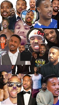 the collage shows many different people smiling and looking at each other, including one man with