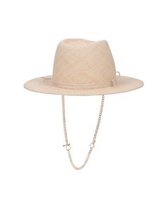 Ruslan Baginskiy straw hat Fedora, beige, gold chain detail, tone-on-tone embroidered logo on the front. Composition: 100% Straw Hadid Instagram, Hat Fedora, Quality Hats, Sneaker Wedge, Accessories Branding, Luxury Retail, Bridal Shoes, Straw Hat, Manolo Blahnik