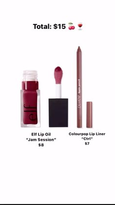 Glossy Berry Lips Elf Lip Oil - Jam Session Colourpop Lip Linear - Ctrl Ulta Lip Combo, Elf Lip Combos, Cheap Lip Combos, Affordable Lip Combos, Berry Lip Combo, Lip Combo Ideas, Summer Lip Combo, Dark Lip Combo, Cute Lip Combos