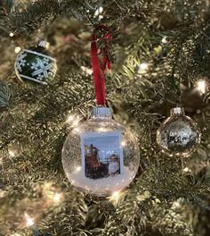 an ornament hanging from the christmas tree