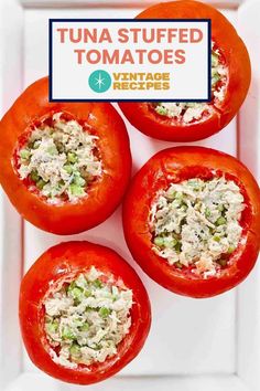 These Tuna-Stuffed Tomatoes are a light and refreshing lunch ​ ​or a vibrant winter salad . ​ ​Hollowed-out tomatoes are filled with a flavorful tuna salad, making a healthy and satisfying meal. Perfect for a quick lunch or a light dinner. #TunaStuffedTomatoes #TunaSalad #WinterSalad #LightLunch #HealthyRecipe #LunchIdeas