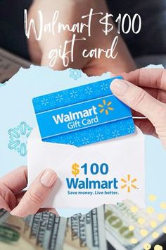 someone holding up a $ 100 walmart gift card