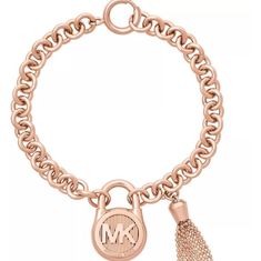 Michael Kors Hamilton Rose Gold Tone Link Padlock Tassel Bracelet New With Tag Style # Mkj6820791 Pillow Not Included Comes With Michael Kors Dust Bag Michael Kors Jewelry, Tassel Bracelet, Rose Gold Bracelet, Michael Kors Accessories, Michael Kors Hamilton, Bling Bling, Womens Jewelry Bracelets, Gold Bracelet, Dust Bag