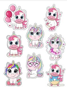 unicorn stickers with different colors and designs