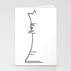 a black and white card with a drawing of a king chess piece on it's side