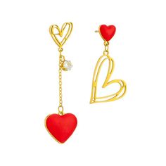 316L Stainless Steel Red Heart Zircon Drop Earrings For Women Fashion Girls Asymmetric Ear Jewelry Trendy Style Fashion, Heart Place, Hollow Heart, Hanging Earrings, Valentines Jewelry, Rhinestone Earrings, Ear Jewelry, Sparkle Diamonds, Heart Jewelry