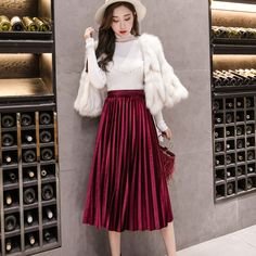 Bumper Summer Sale High Waist Formal Long Maxi Pleated Skirt(Velveted) Size (Cm) Waist Length S 60-80 74 M 64-84 75 L 68-88 76 Xl 72-92 77 Xxl 76-96 78 Long Pleated Skirts, Women Midi Skirt, Street Style Skirt, Velvet Pleated Skirt, Red Pleated Skirt, Long Pleated Skirt, Pleated Skirt Outfit, Metallic Pleated Skirt, Winter Office