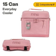 two pink cooler bags with the words rric on them and one is for sale