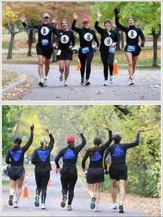 three pictures of women running in the same race, one with numbers on her shirt