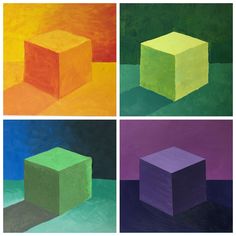 three different colored blocks are shown in this painting