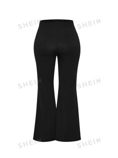 Style:Elegant \nColor:Black \nPattern Type:Plain \nWaist Line:High Waist \nFit Type:Regular Fit \nType:Flare Leg \nTemperature:Spring/Fall (18-25℃/63-77℉) \nLength:Long \nFabric:Slight Stretch \nMaterial:Fabric \nComposition:95% Polyester \nComposition:5% Elastane \nCare Instructions:Machine wash or professional dry clean \nBody:Unlined \nSheer:No \n Shein Icon, Flare Leg Pants, Plus Size Pants, Spring And Fall, Leg Pants, High Waisted, Plus Size, Pants, Fabric