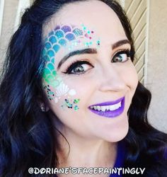 Mermaid Facepainting Kids Easy, Mermaid Face Paint Kids Easy, Mermaid Face Painting, Easy Face Painting Designs, Glitter Face Paint, Eye Face Painting, Festival Face Paint