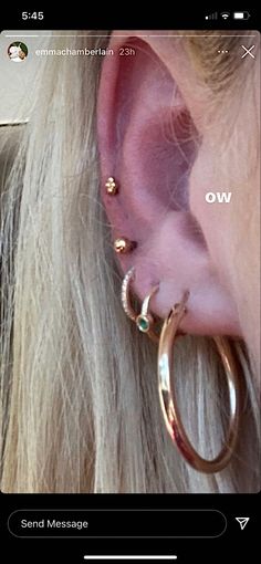 a close up of a person with ear piercings on their ears and behind the ear