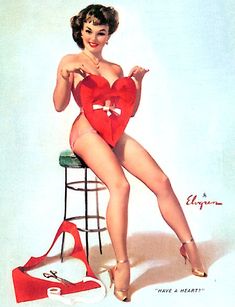 a woman in a red bathing suit sitting on a stool and posing for the camera