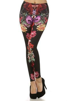 Leggings Small Floral Roses Spring Full Long Length Stretch Skinny Pants New Cheap Fitted Bottoms With Floral Print, Floral Pattern Leggings, Stretch Floral Print Leggings, Spring Floral Print Stretch Leggings, Fitted Floral Print Leggings For Spring, Spring Party Leggings, Fitted High Waist Spring Leggings, Fitted High-waist Spring Leggings, Spring High Waist Fitted Leggings