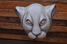 a close up of a cat's face on a wooden wall