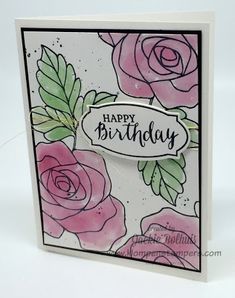 a handmade birthday card with pink roses