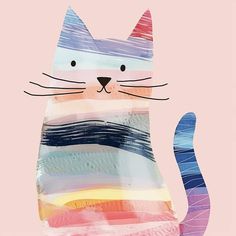 a cat made out of strips of colored paper