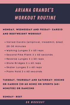 Ariana Grande Workout Routine Ariana Grande Workout Routine, Emma Chamberlain Workout Routine, Model Workout Plan At Home, Sabrina Carpenter Workout Routine, Ariana Workout, Ariana Grande Workout, Female Pop Stars, Ariana Grande Diet