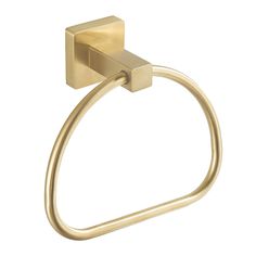 a gold towel ring on a white background with the handle extended to it's left side