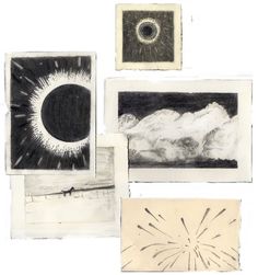 several drawings are shown in black and white, including one with a sun on it