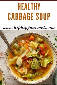 two bowls of cabbage and vegetable soup with spoons and chopped fresh herbs Soup Diet 7 Day, Low Carb Cabbage, Homemade Cabbage, Vegetarian Cabbage Soup, Creamy Lentil Soup, Healthy Cabbage Soup, Chicken Veggie Soup, Boiled Cabbage, Cabbage Soup Recipes