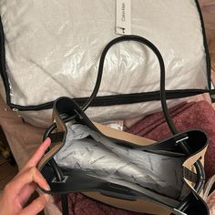 Very Light With Good Material From Calvin Klein Good For Work Or Casual Calvin Klein Bag, Reversible Tote, Swim Shoes, Calvin Klein Black, Colored Leather, Large Tote Bag, Womens Calvin Klein, Black Faux Leather, Leather Tote Bag