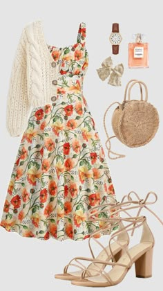 #summer #spring #summeroutfit #outfit #ootd #vacationoutfits #orange #dress #churchoutfit #modestfashion #cardigan #outfitinspo #aesthetic #peach #modest Modesty Outfits, Cute Modest Outfits, Modest Fashion Outfits, Mode Style, Outfits Casuales, Modest Outfits, Look Fashion, Pretty Dresses