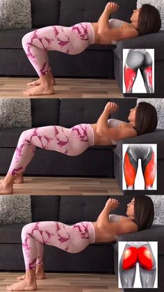 the woman is doing yoga poses on her stomach and back, with muscles highlighted in red